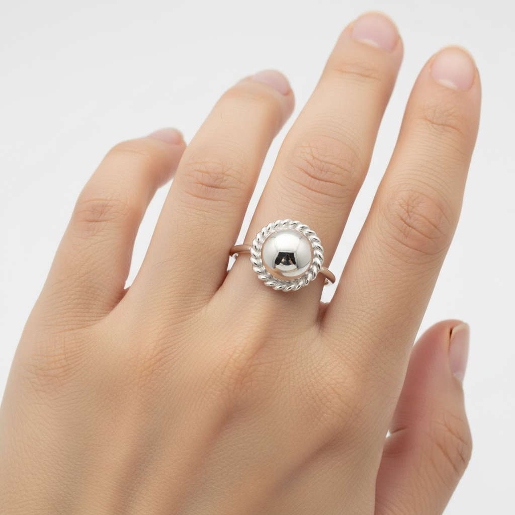 A Silver Ball Design Ring