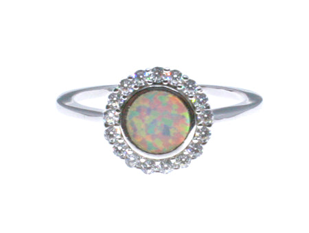 A Opal And White Cubic Zirconia Ring