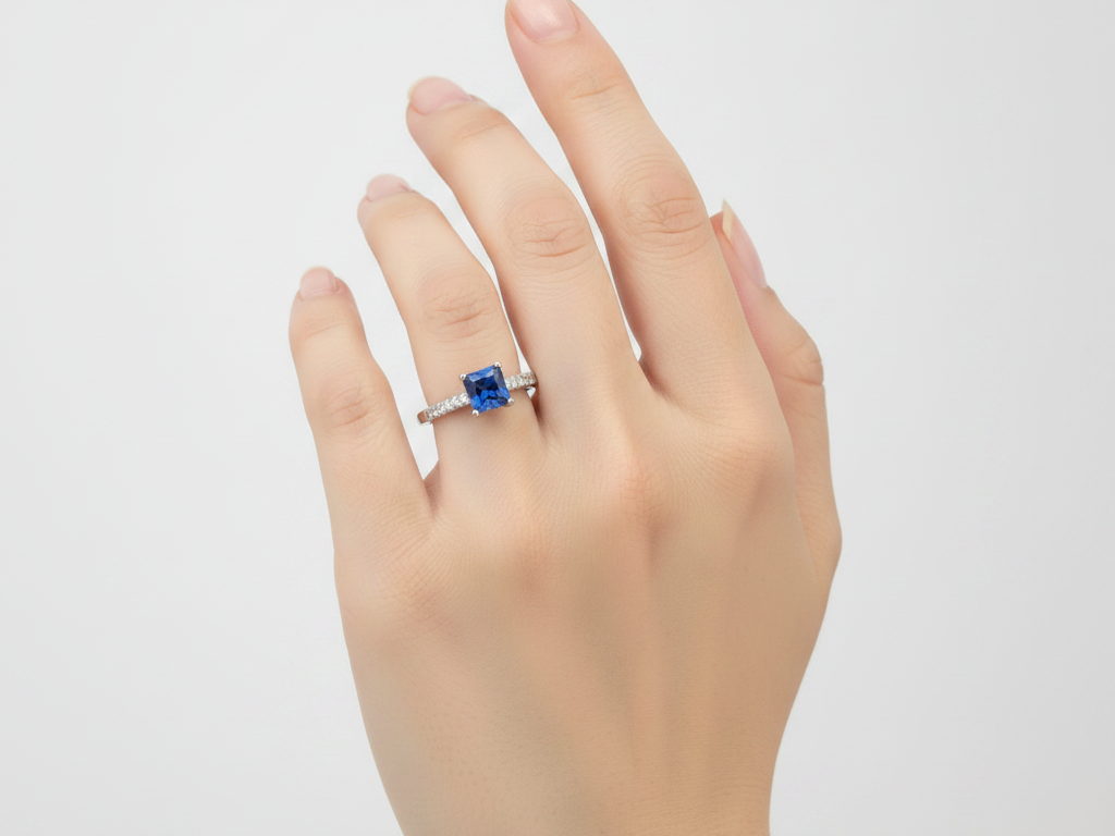 A Sapphire & White Cubic Zirconia Ring