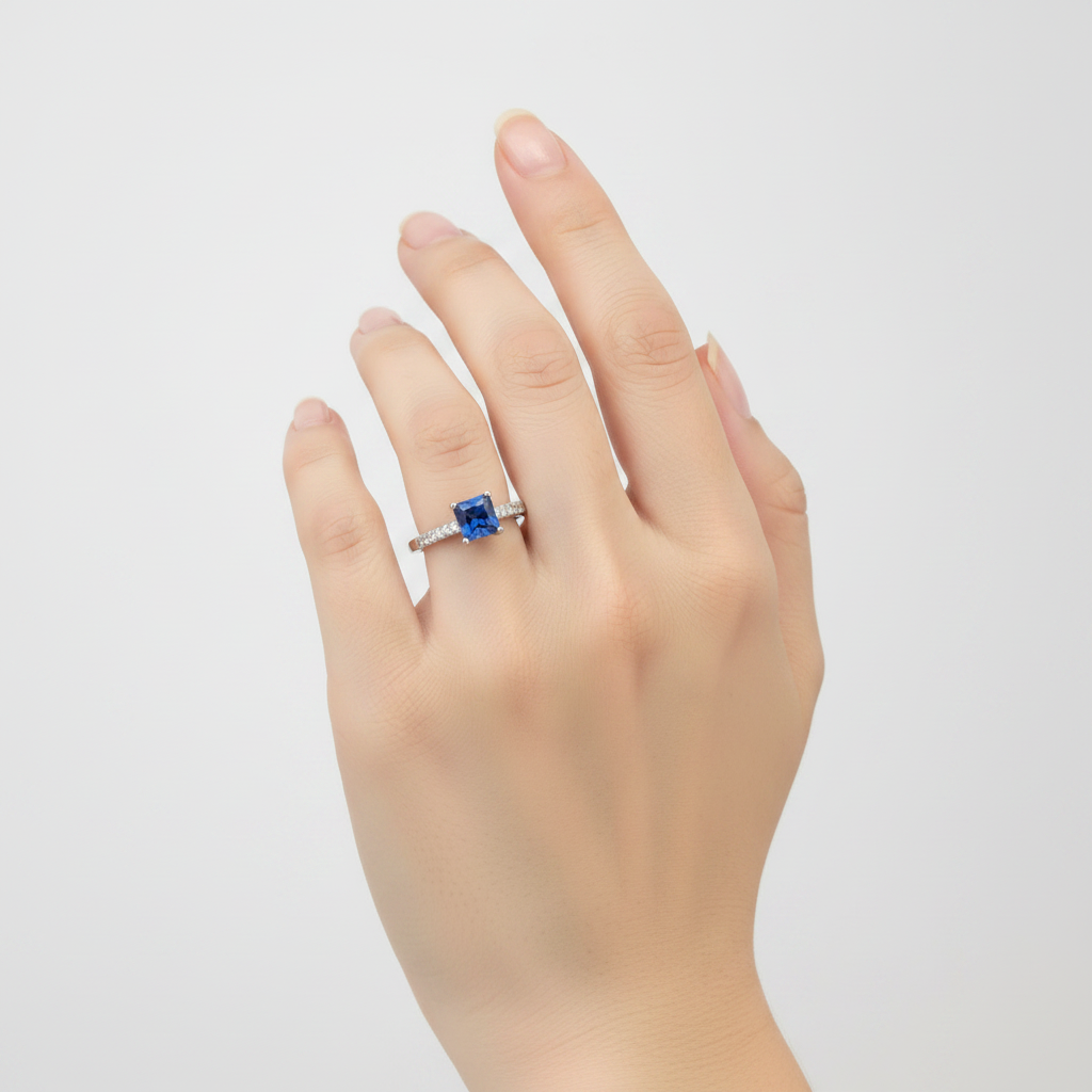 A Sapphire & White Cubic Zirconia Ring