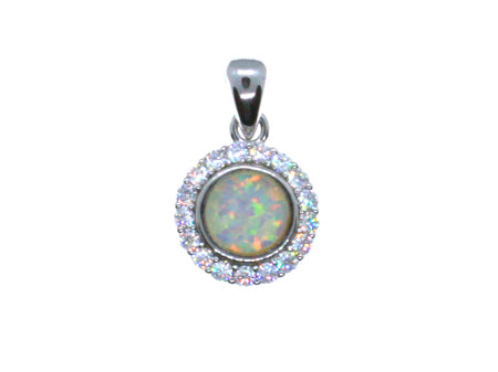 Opal And Cz Silver Pendant