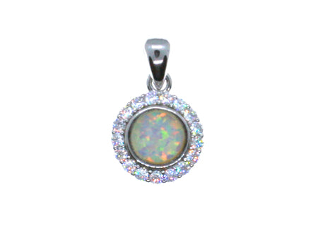Opal And Cz Silver Pendant