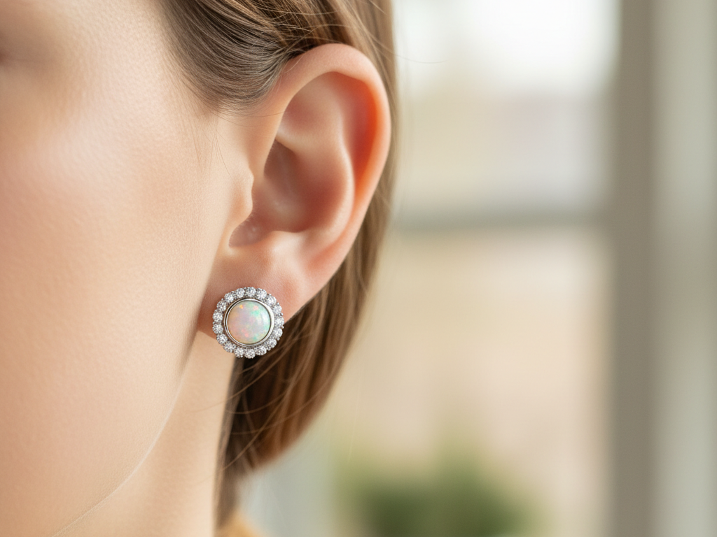 Opal And Cz Silver Earring