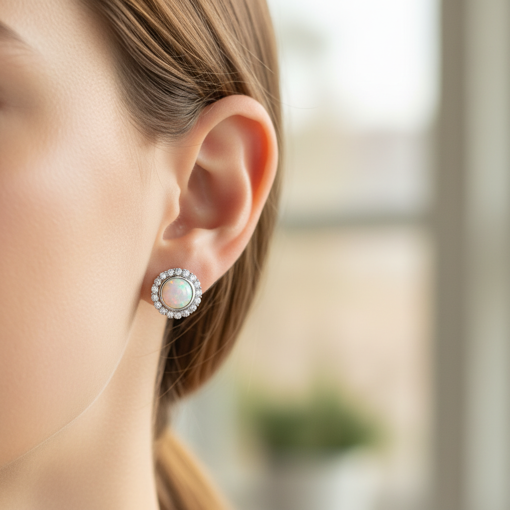 Opal And Cz Silver Earring
