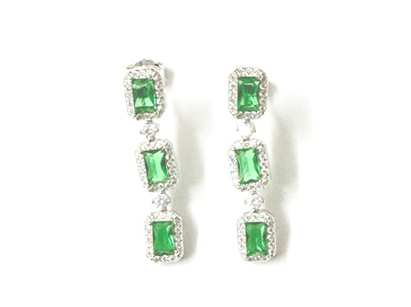 Emerald & White Cubic Zirconia Silver Earring