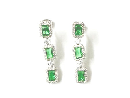 Emerald & White Cubic Zirconia Silver Earring