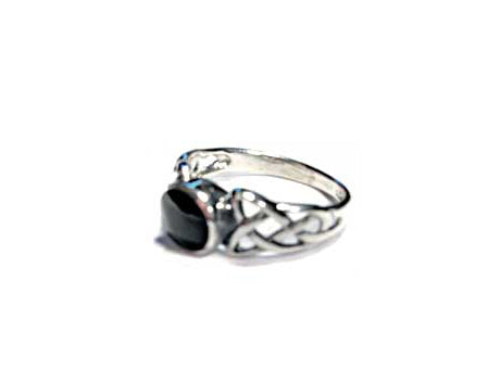 Celtic Silver Stone Set Ring with Trinity Knot Design on the Shoulders Black Onyx