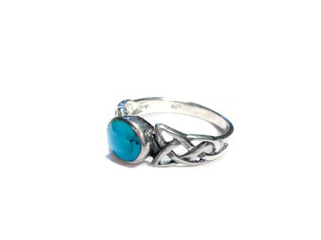 Celtic Silver Stone set Ring with trinity Knot design on the Shoulders Torquoise