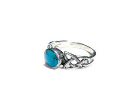 Celtic Silver Stone set Ring with trinity Knot design on the Shoulders Torquoise