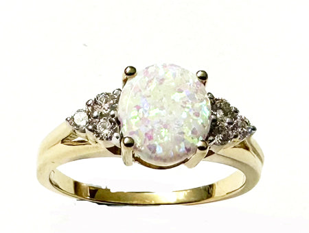 9ct Yellow Gold Opal And White Cubic Zirconia Ring