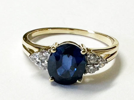 9ct Yellow Gold Sapphire And White Cubic Zirconia Ring