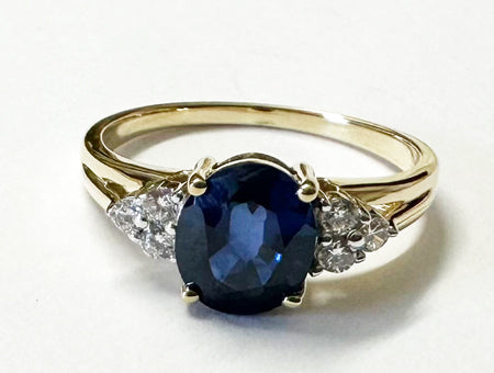 9ct Yellow Gold Sapphire And White Cubic Zirconia Ring