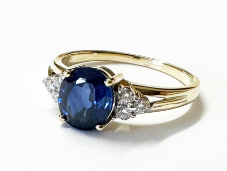 9ct Yellow Gold Sapphire And White Cubic Zirconia Ring