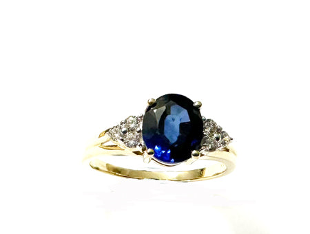9ct Yellow Gold Sapphire And White Cubic Zirconia Ring