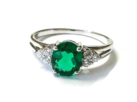 9ct White Gold Emerald And White Cubic Zirconia Ring