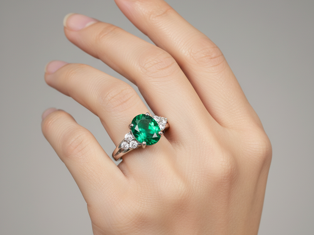 9ct White Gold Emerald And White Cubic Zirconia Ring