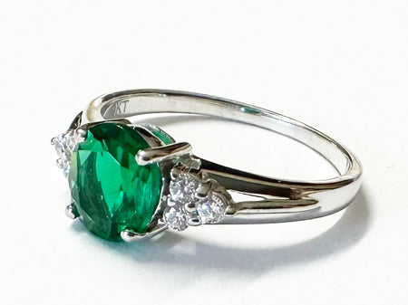 9ct White Gold Emerald And White Cubic Zirconia Ring