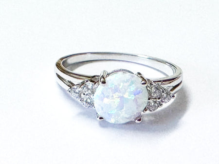 9ct White Gold Opal And White Cubic Zirconia Ring