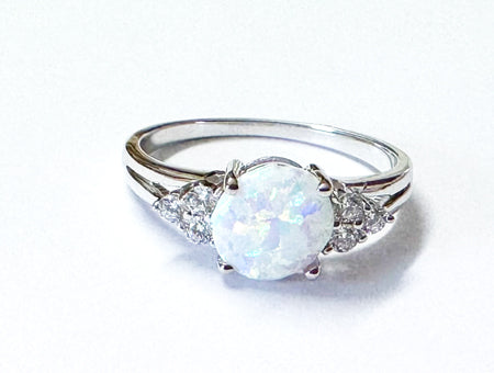 9ct White Gold Opal And White Cubic Zirconia Ring
