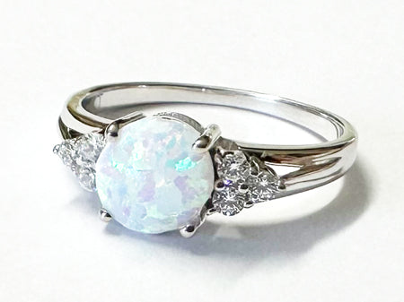 9ct White Gold Opal And White Cubic Zirconia Ring
