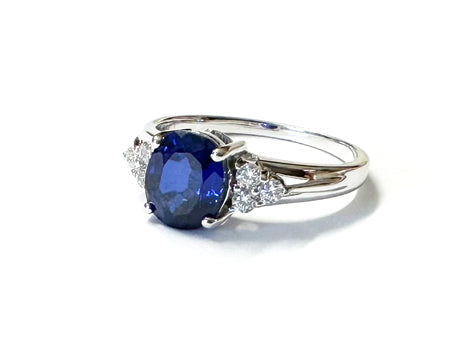 9ct White Gold Sapphire And White Cubic Zirconia Ring