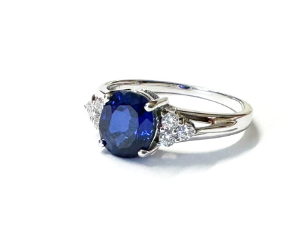 9ct White Gold Sapphire And White Cubic Zirconia Ring