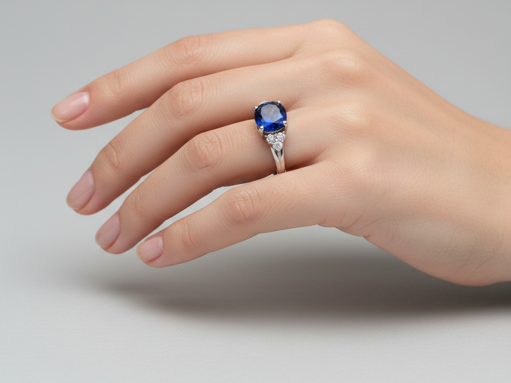9ct White Gold Sapphire And White Cubic Zirconia Ring
