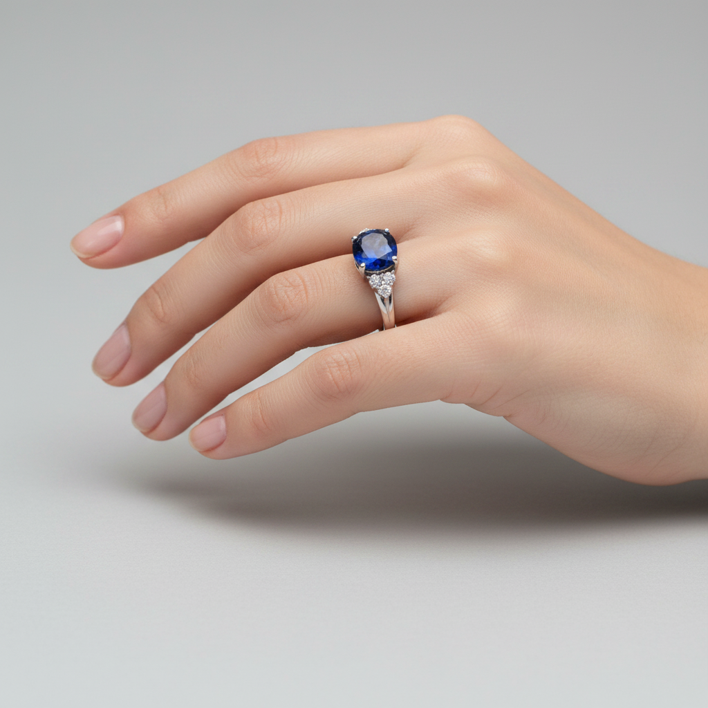 9ct White Gold Sapphire And White Cubic Zirconia Ring