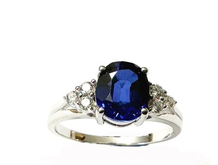 9ct White Gold Sapphire And White Cubic Zirconia Ring