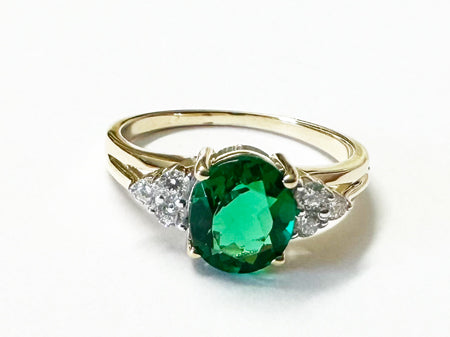 9ct Yellow Gold Emerald And White Cubic Zirconia Ring