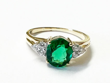 9ct Yellow Gold Emerald And White Cubic Zirconia Ring