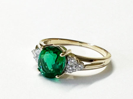 9ct Yellow Gold Emerald And White Cubic Zirconia Ring