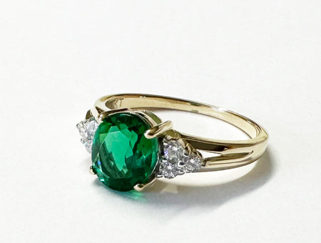 9ct Yellow Gold Emerald And White Cubic Zirconia Ring