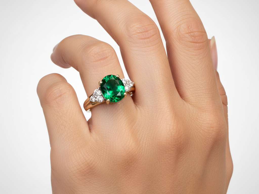 9ct Yellow Gold Emerald And White Cubic Zirconia Ring