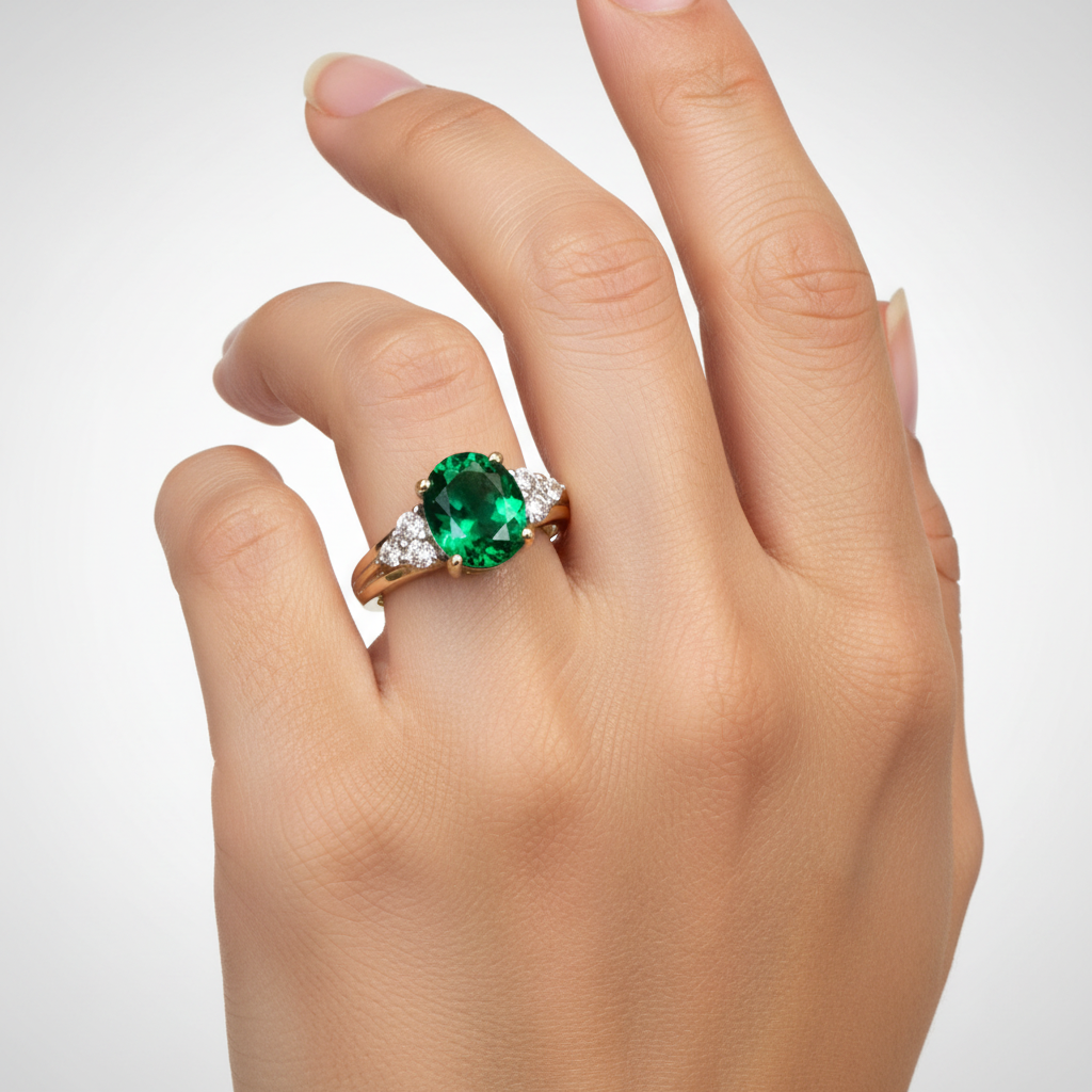 9ct Yellow Gold Emerald And White Cubic Zirconia Ring