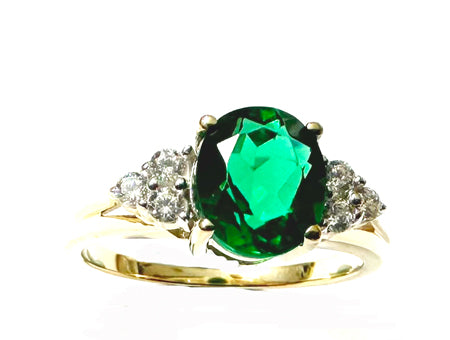 9ct Yellow Gold Emerald And White Cubic Zirconia Ring