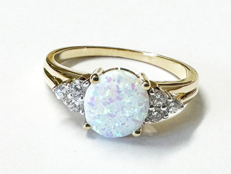 9ct Yellow Gold Opal And White Cubic Zirconia Ring