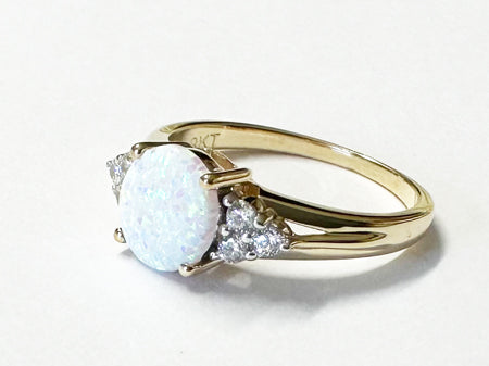 9ct Yellow Gold Opal And White Cubic Zirconia Ring