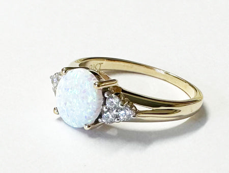 9ct Yellow Gold Opal And White Cubic Zirconia Ring