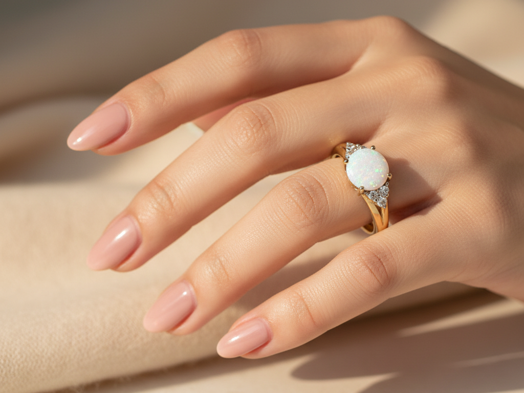 9ct Yellow Gold Opal And White Cubic Zirconia Ring