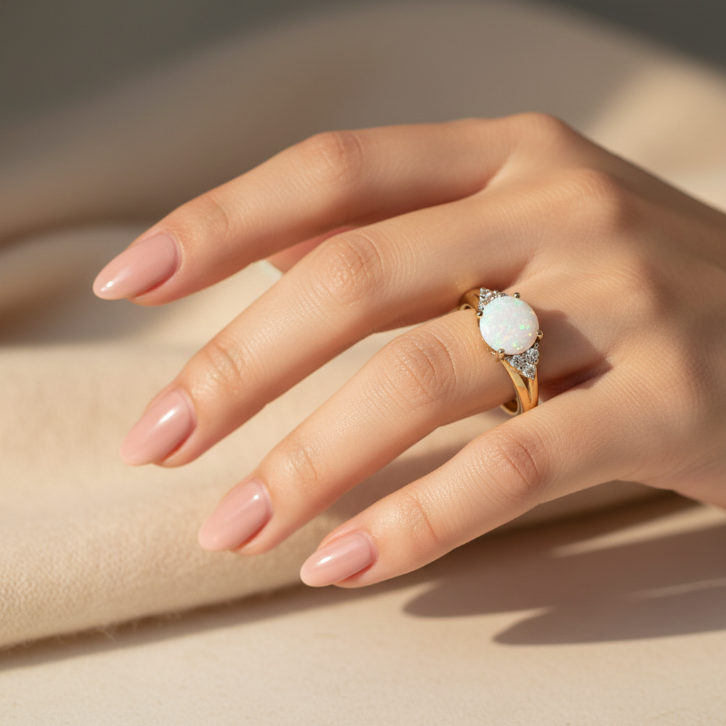 9ct Yellow Gold Opal And White Cubic Zirconia Ring