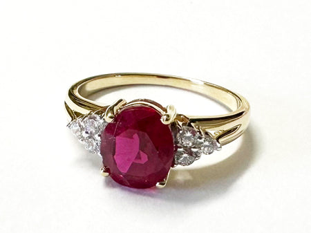 9ct Yellow Gold Ruby And White Cubic Zirconia Ring