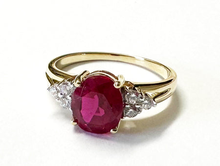 9ct Yellow Gold Ruby And White Cubic Zirconia Ring