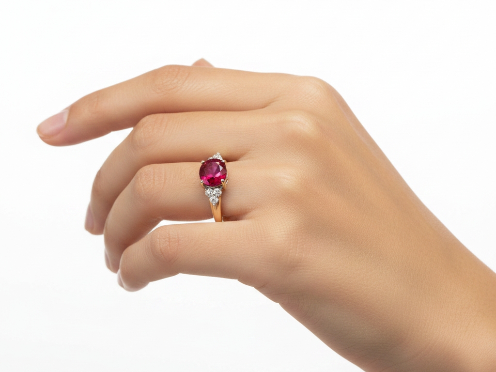 9ct Yellow Gold Ruby And White Cubic Zirconia Ring