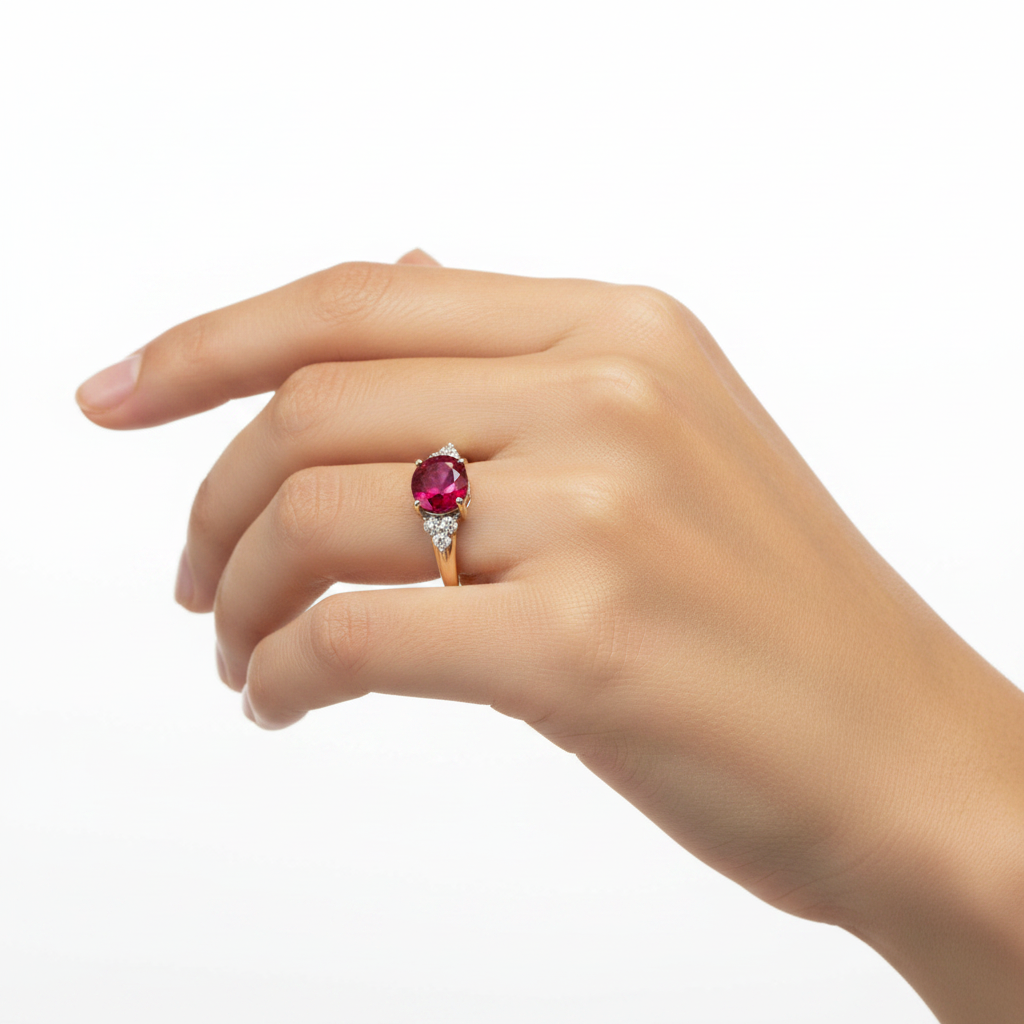 9ct Yellow Gold Ruby And White Cubic Zirconia Ring