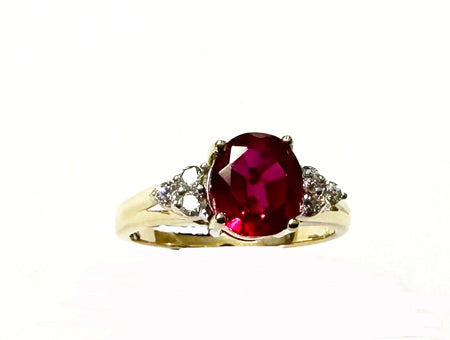 9ct Yellow Gold Ruby And White Cubic Zirconia Ring
