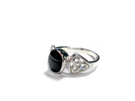 Celtic Silver Stone set Ring with trinity Knot design on the Shoulders Black/Onyx