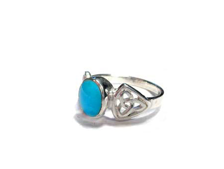 Celtic Silver Stone set Ring with trinity Knot design on the Shoulders Torquoise