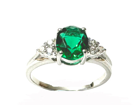 9ct White Gold Emerald And White Cubic Zirconia Ring