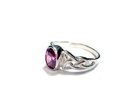 Celtic Silver Stone Set Ring with Trinity Knot design on the Shoulders Amethyst